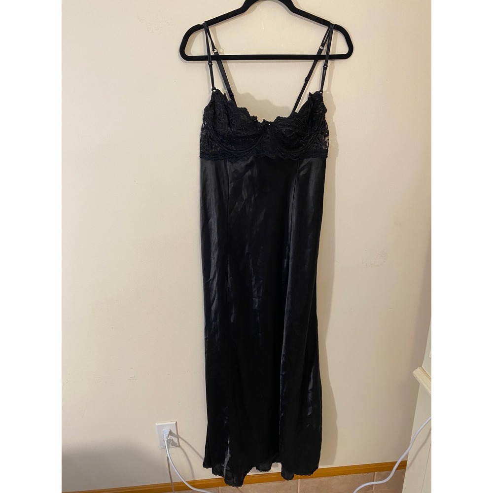 Romantic Goth Intimate Attitudes 1X Black Satin Lace Nightgown Slip Boudoir Glam